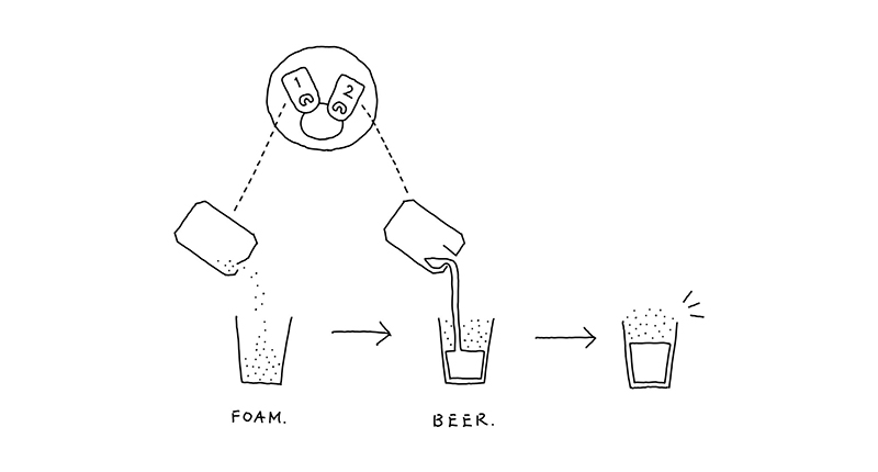 nendo 设计了两个拉环的啤酒易拉罐，要精准控制泡沫的比重