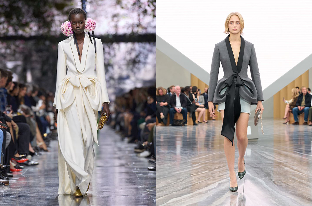 左边是最新的高定造型,右边是去年 10 月发布的 2026 春夏女装成衣,只看图就已经能明显感受出质感的差异