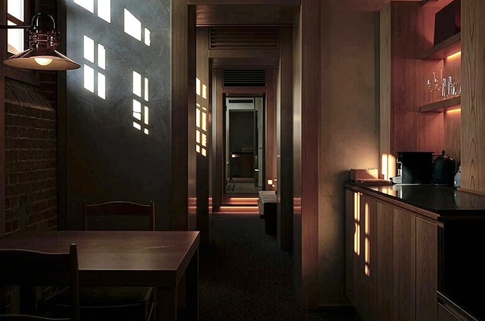 因为是囚室打通,房间的纵深会有些特别,窗户也不在常规的位置上