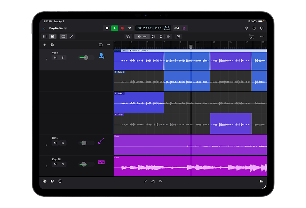 iPad 版 Logic Pro 的快速扫动合成功能