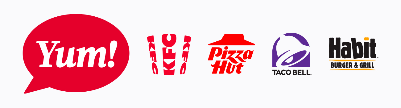 目前 Yum! Brands 主要的品牌阵容,肯德基最近也换了新标