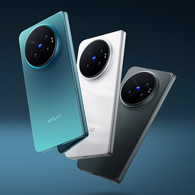 vivo X Fold 6 in three launch colors — teal, white and black — showing the ZEISS camera design